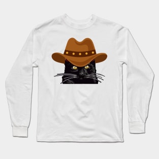 Black Cat With Cowboy Hat Funny Cat Birthday Long Sleeve T-Shirt